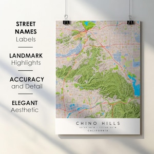 Chino Hills CA City Map Print Poster with Street Name Instant Digital Download, Chino Hills California Printable Map