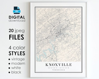 Stampa artistica della mappa di Knoxville, Tennessee: poster vintage della città (download digitale)