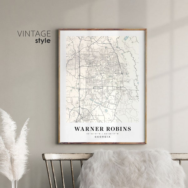 Warner Robins Georgia GA map, Warner Robins city map, Warner Robins print, Warner Robins poster map, Valentine's Day gift