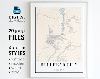 BULLHEAD CITY AZ Map - Printable Digital Art - Bullhead City Arizona City Poster Map - Digital Instant Download