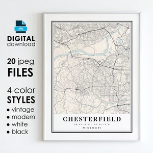 CHESTERFIELD MO Karte – druckbare digitale Kunst – Chesterfield Missouri City Poster Karte – digitaler Sofort-Download