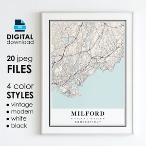 MILFORD CT Karte – druckbare digitale Kunst – Milford Connecticut City Poster Karte – digitaler Sofort-Download