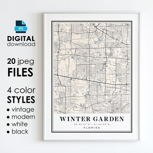 WINTER GARDEN FL Karte - Druckbare digitale Kunst - Winter Garden Florida City Poster Karte - digitaler Sofort Download