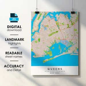 Queens NY City Map Print Poster with Street Names (Digital Download)
