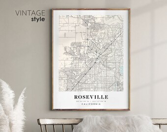 Roseville California CA map, Roseville city map, Roseville print, Roseville poster map, Valentine's Day gift