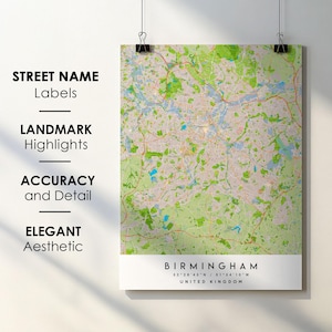 Birmingham United Kingdom City Map Print Poster Art with Street Name - Map of Europe - Instant Digital Download Printable Map