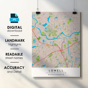 Lowell MA City Map Print: Detailed Street Names (Digital Download)