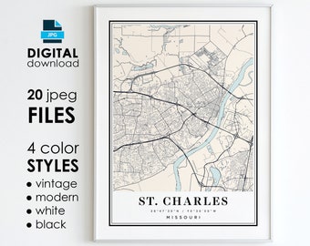 St Charles Missouri Map Art Print: Vintage City Poster (Digital Download)