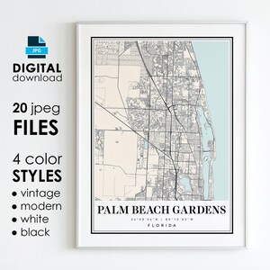 PALM BEACH GARDENS Fl Karte – druckbare digitale Kunst – Palm Beach Gardens Florida City Poster Karte – digitaler Sofort-Download