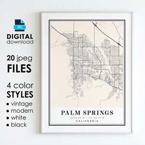 PALM SPRINGS CA carte - art numérique imprimable - carte affiche de la ville de Palm Springs en Californie - téléchargement numérique instantané