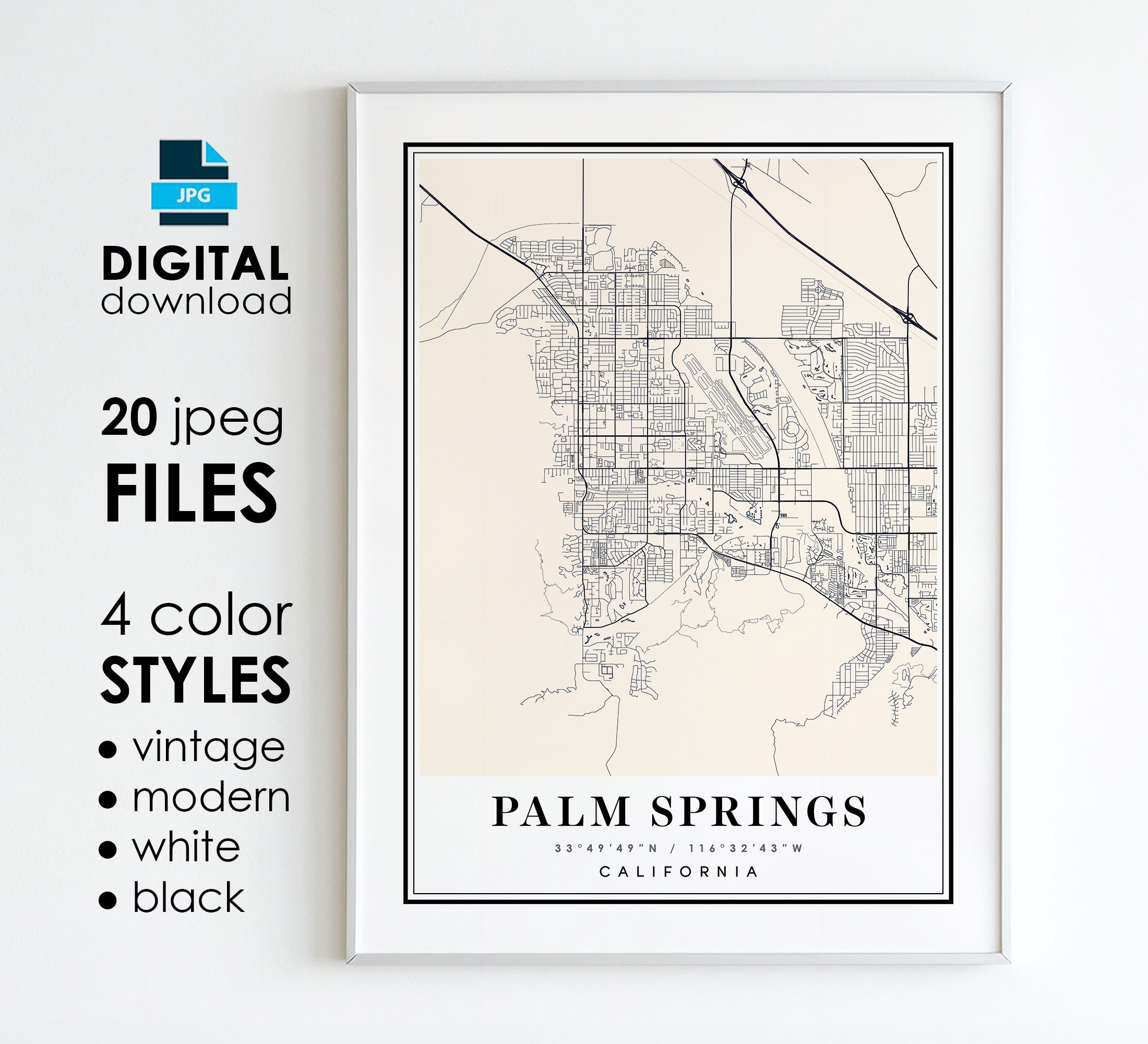 Palm Springs Map Art Print: California City Poster (digital
