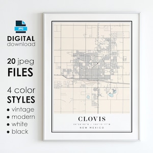 Mapa Clovis NM, wydruk artystyczny: Plakat Nowego Meksyku (pobranie cyfrowe)