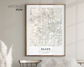 Elgin Illinois IL map, Elgin city map, Elgin print, Elgin poster map, Valentine's Day gift