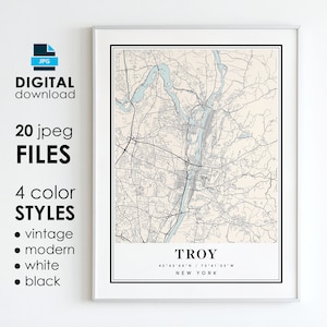 TROY NY Karte – druckbare digitale Kunst – Troy New York City Poster Karte – digitaler Sofort-Download