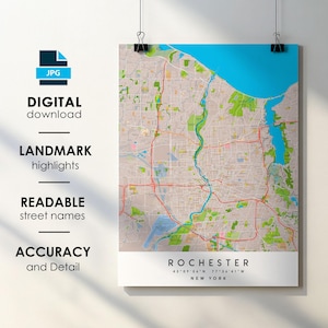 Rochester NY City Map Print Poster with Street Name Instant Digital Download, Rochester New York Printable Map