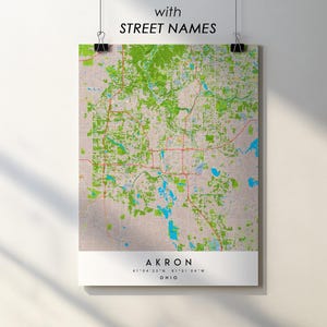 Akron Ohio City Map Print Poster with Street Names (Digital Download)