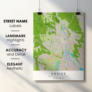 Košice Slowakije stadskaart print poster kunst met straatnaam - kaart van Europa - instant digitale download afdrukbare kaart