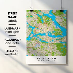 Póster impreso con el nombre de la calle de Estocolmo, Suecia - Mapa de Europa - Descarga digital instantánea - Mapa imprimible