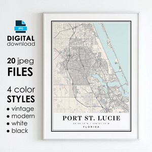 PORT ST LUCIE Fl kaart - afdrukbare digitale kunst - Port St. Lucie Florida City Poster kaart - digitale Instant Download