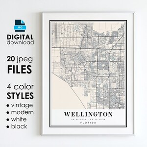 WELLINGTON FL Karte – druckbare digitale Kunst – Wellington Florida City Poster Karte – digitaler Sofort-Download