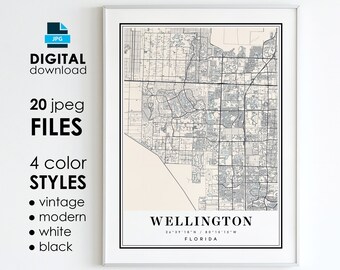Wellington Florida Map Art Print: Modern, Vintage Styles (Digital Download)