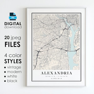 ALEXANDRIA VA Karte - Druckbare digitale Kunst - Alexandria Virginia City Poster Karte - Digital Sofort Download