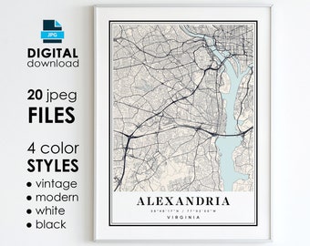 ALEXANDRIA VA Map - Printable Digital Art - Alexandria Virginia City Poster Map - Digital Instant Download