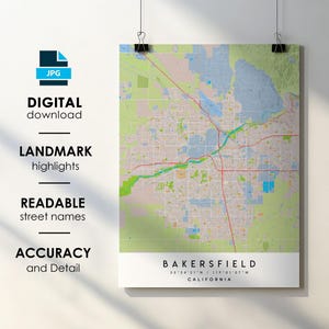 Bakersfield CA City Map Print: Street Names Art (Digital Download)