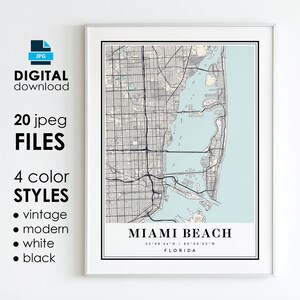 MIAMI BEACH FL Karte – druckbare digitale Kunst – Miami Beach Florida City Poster Karte – digitaler Sofort-Download