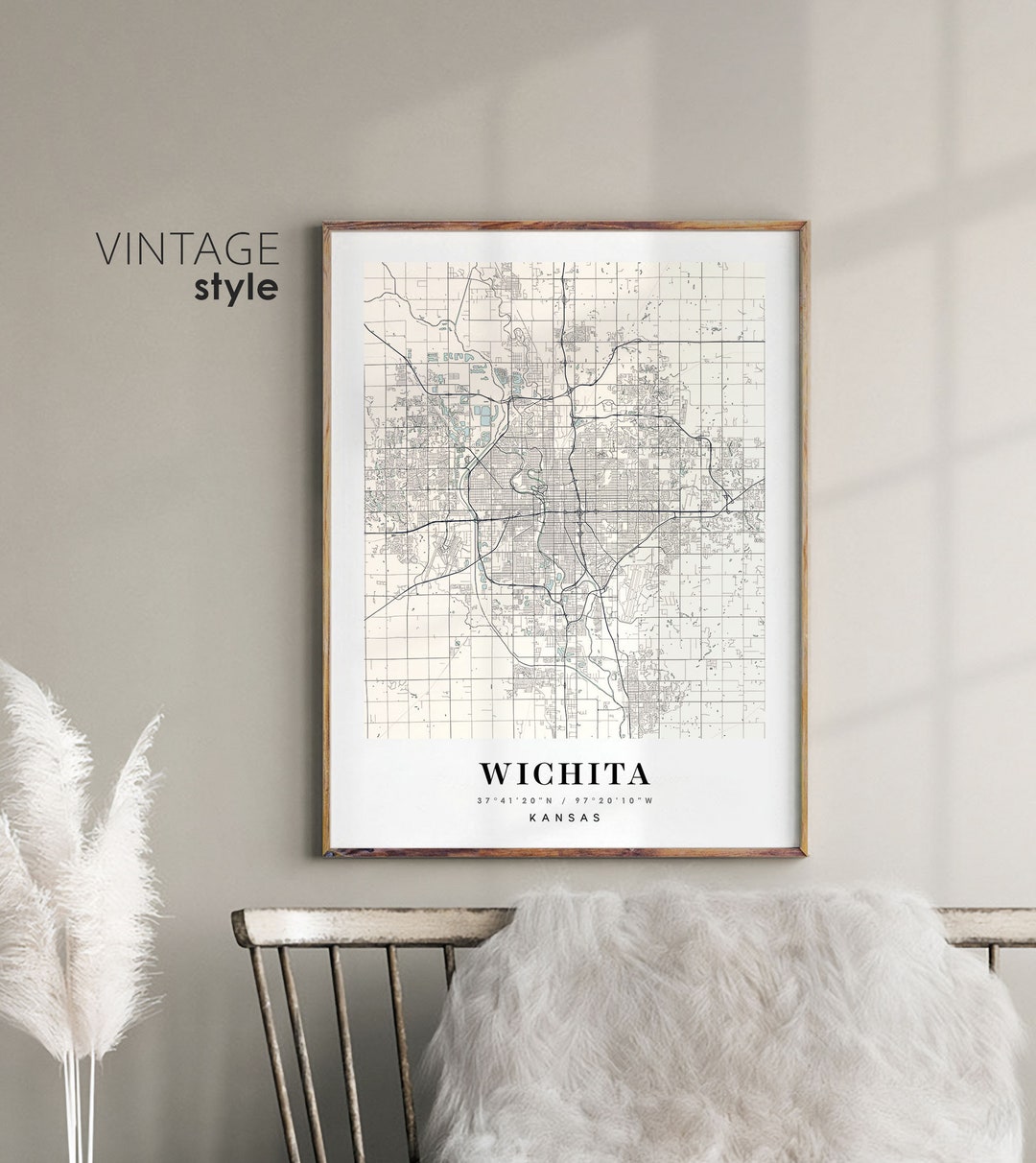 Wichita Kansas KS Map, Wichita City Map, Wichita Print, Wichita Poster