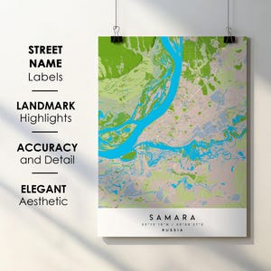 Samara, Rusland stadskaart print poster kunst met straatnaam - kaart van Europa - instant digitale download afdrukbare kaart