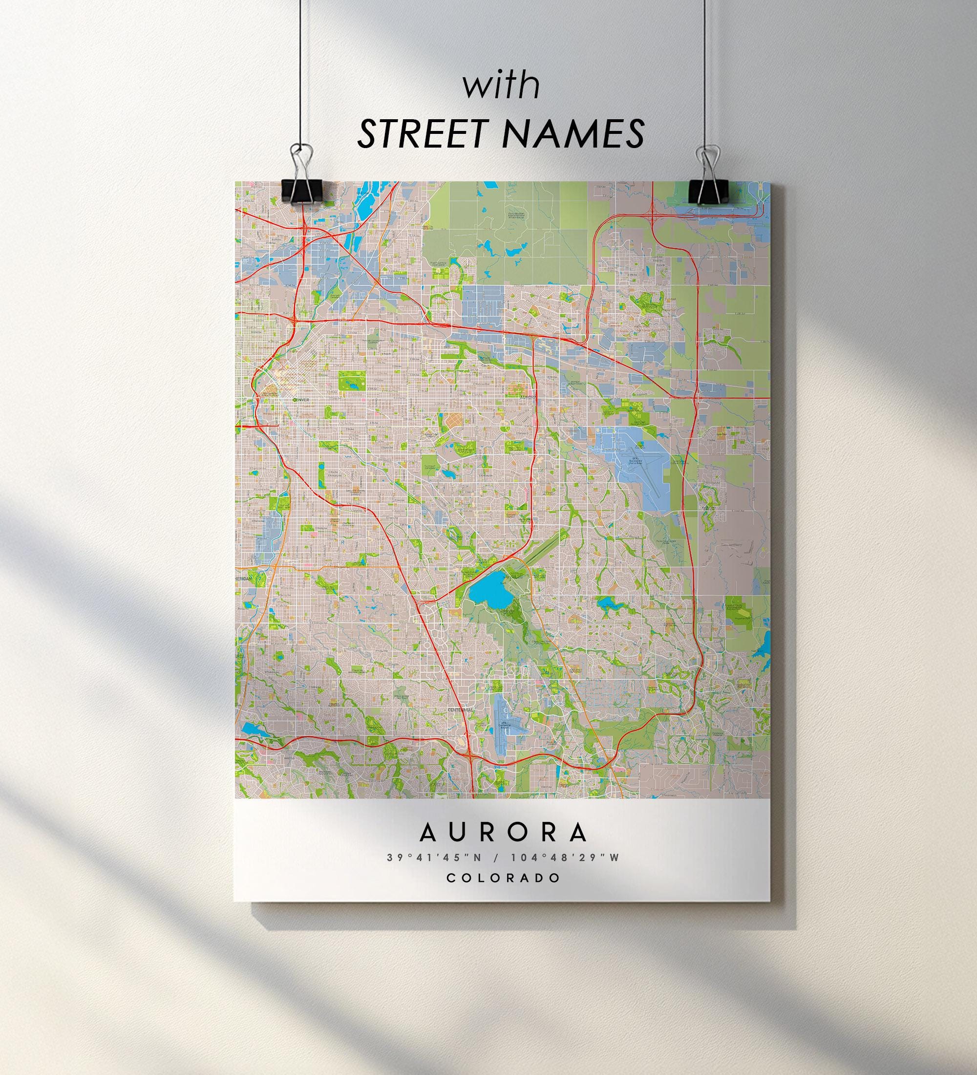 Aurora Colorado Map - Etsy, image size:2000x2200
