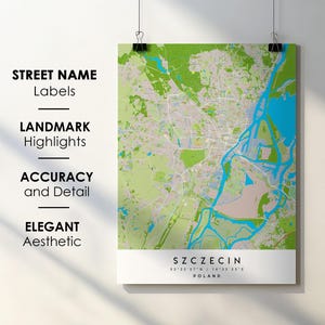 Szczecin Polen stadsplattegrond afdrukken poster kunst met straatnaam - kaart van Europa - afdrukbare kaart instant digitale download downloaden