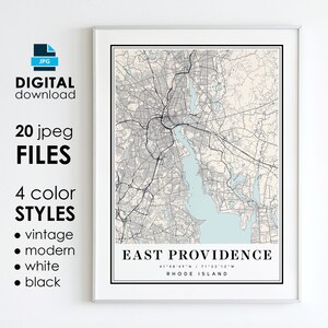 Carte de la PROVIDENCE DE L'EST RI - Art numérique imprimable - carte affiche de la ville de East Providence Rhode Island - téléchargement numérique immédiat