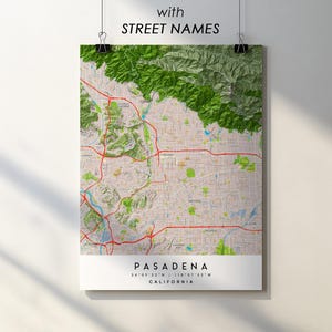 Pasadena CA City Map Print Poster with Street Names (Digital Download)