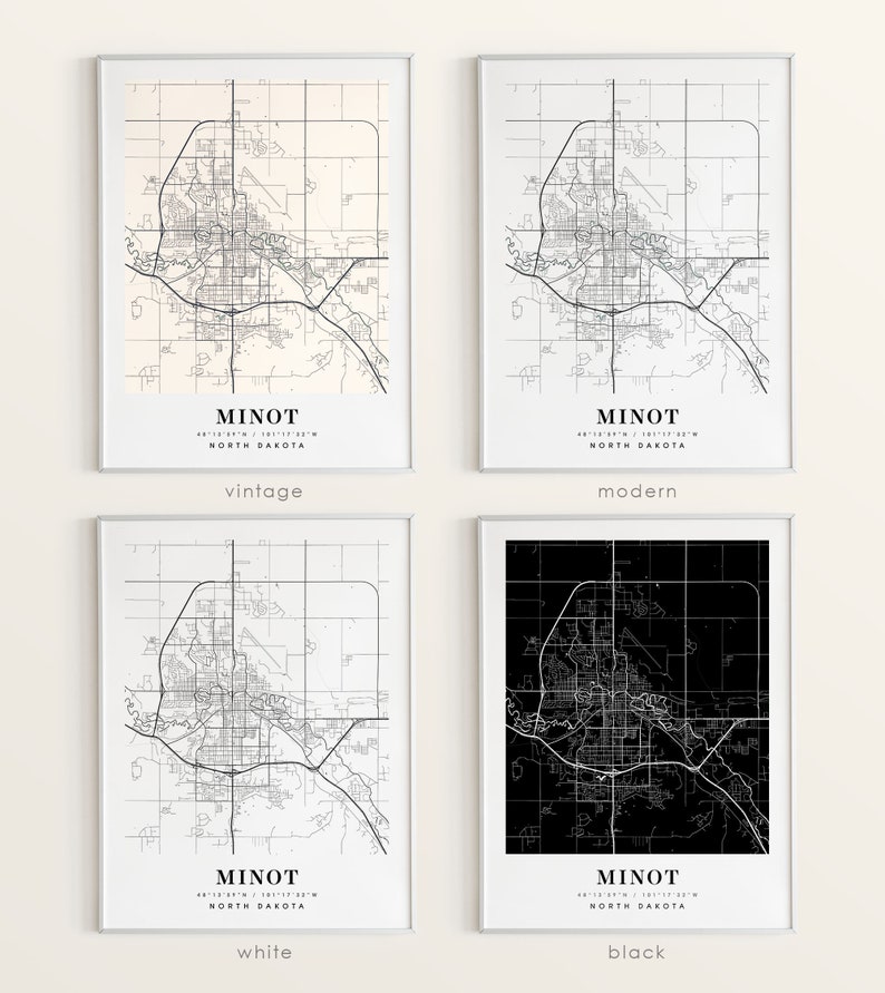 Minot North Dakota ND map, Minot city map, Minot print, Minot poster map, Valentine's Day gift image 5