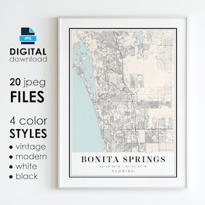 BONITA SPRINGS FL kaart - afdrukbare digitale kunst - Bonita Springs Florida City Poster kaart - digitale Instant Download