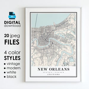 Carte de LA NEW ORLEANS LA - art numérique imprimable - affiche de carte de la ville de la Nouvelle-Orléans en Louisiane - téléchargement numérique instantané