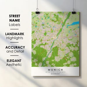 Munich Germany City Map Print Poster Art with Street Name - Map of Europe - Instant Digital Download Printable Map