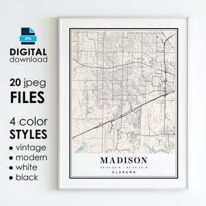 MADISON AL Karte – druckbare digitale Kunst – Madison Alabama City Poster Karte – digitaler Sofort-Download