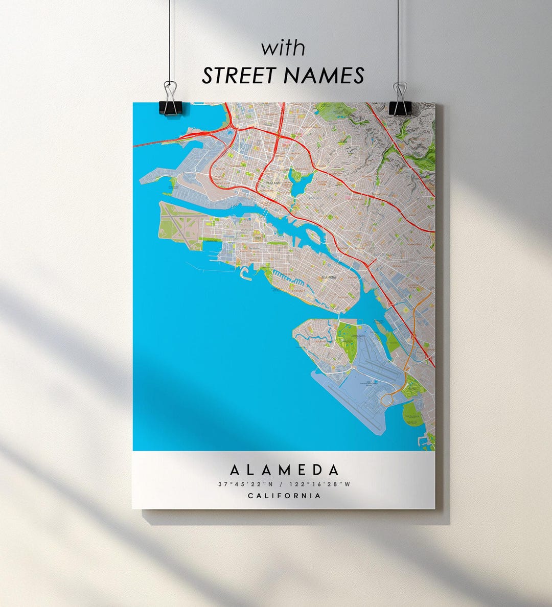 Alameda California City Map Print: Detailed Street Names (digital ...