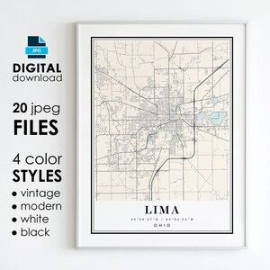 LIMA OH Map - Printable Digital Art - Lima Ohio City Poster Map - Digital Instant Download