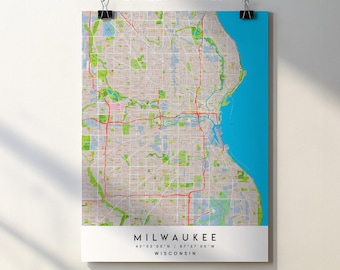 Milwaukee Stadt Karte Print: Wisconsin Street Art (Digitaler Download)