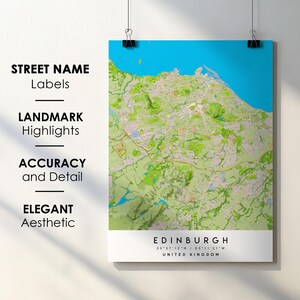 Édimbourg Royaume-Uni carte de la ville impression affiche d'art avec nom de rue - carte de l'Europe - carte imprimable en téléchargement numérique instantané