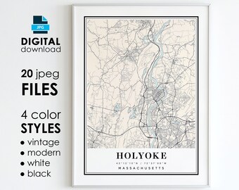Mappa artistica di Holyoke, Massachusetts: poster della città (download digitale)