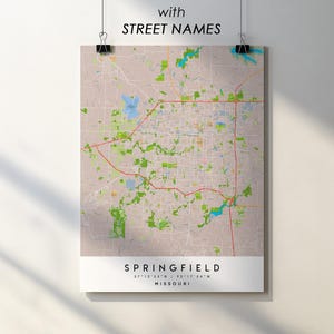 Mapa impresso de Springfield, Missouri: ruas detalhadas da cidade (download digital)