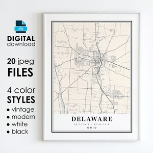 DELAWARE OH Map - Printable Digital Art - Delaware Ohio City Poster Map - Digital Instant Download