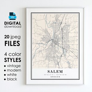 SALEM OR Map - Printable Digital Art - Salem Oregon City Poster Map - Digital Instant Download