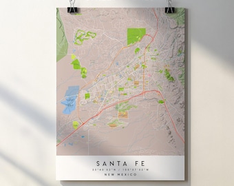 Santa Fe NM City Map Print Poster with Street Names (Digital Download)