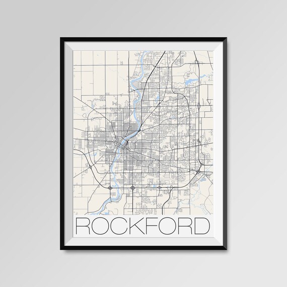 custom city map poster city map wall art decor Personalized black and white digital map download ROCKFORD Illinois IL USA city map print
